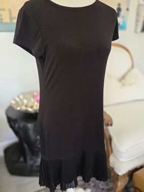 Michael Kors Black Short-Sleeve Dress with Pleated Hem